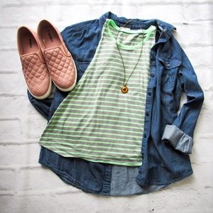 Flowy green and gray striped tank